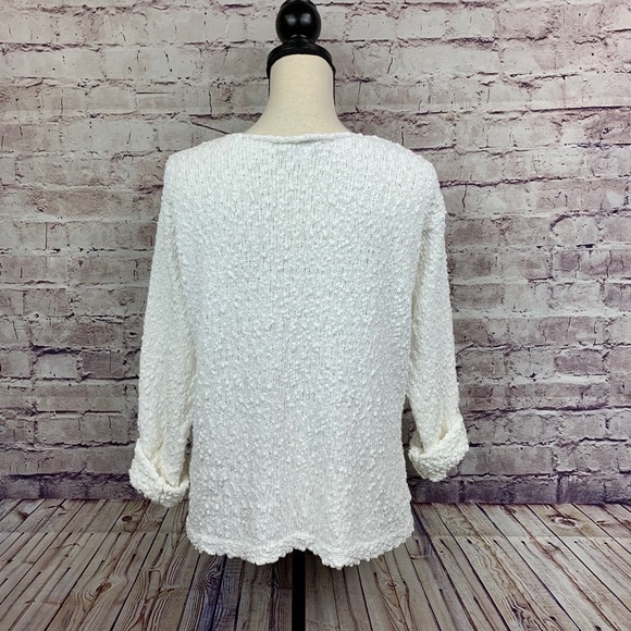 J. Jill White Roll Tab Sleeve Cotton Textured Knit Sweater - Picture 5 of 8